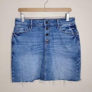 Old Navy | Denim Button Fly Mini Skirt with Raw Frayed Hem Size 6